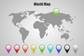 Collection of 3D map pointers with world map Royalty Free Stock Photo
